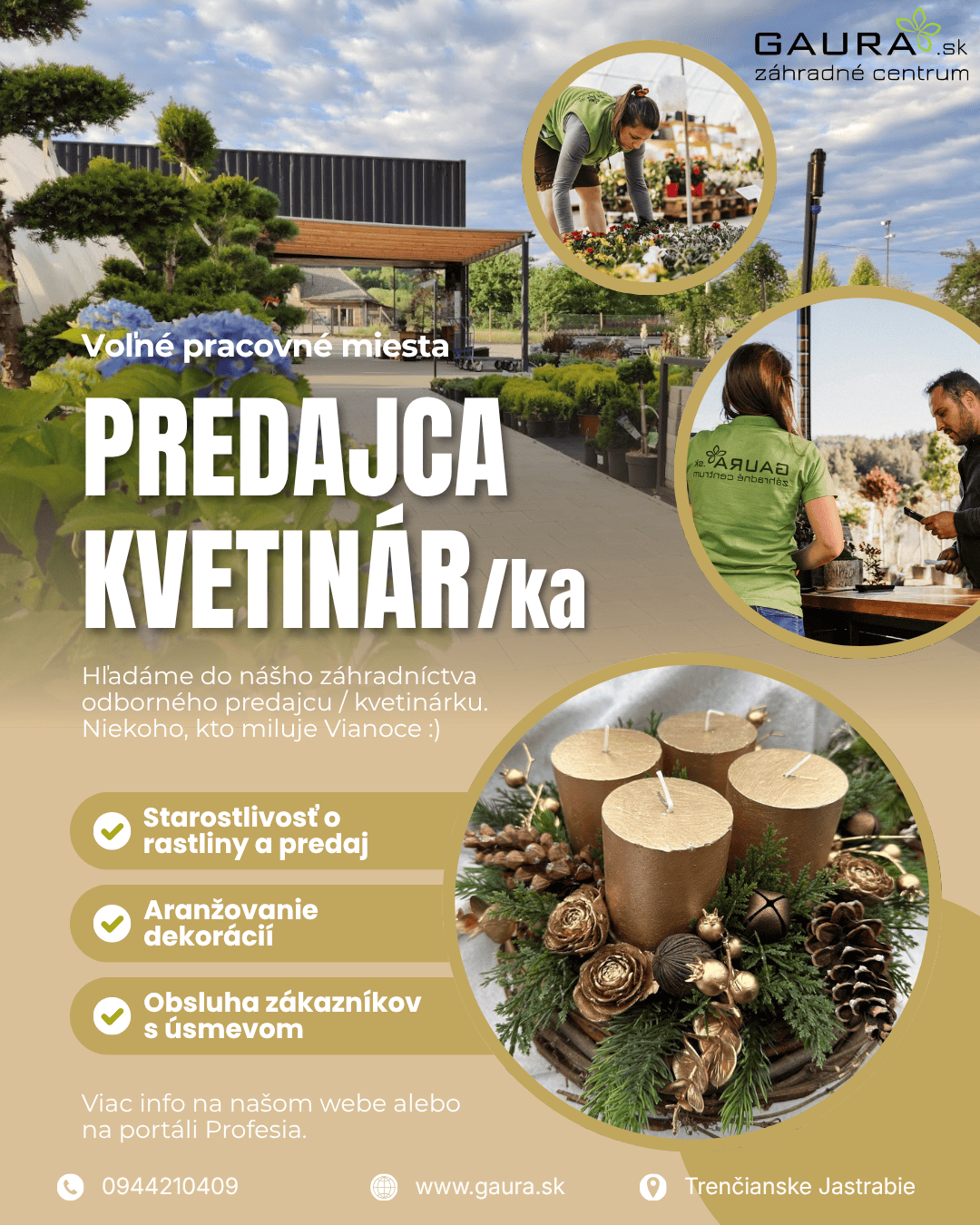 Predajca v záhradnom centre GAURA / Kvetinár /Kvetinárka 1 - Gaura Zahradné centrum Trečín Inzerat kvetinarka - Gaura Zahradné centrum Trečín